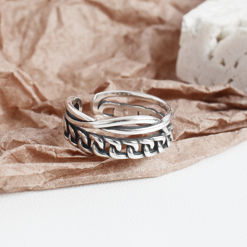 Chic Personality Cold Wind Jewelry S925 Sterling Silver Heavy Industry Chain Ring