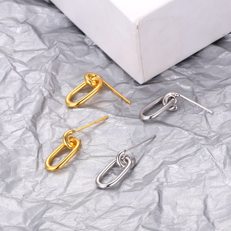 Korean Style Oval Ear Hoop Earrings In Sterling Silver