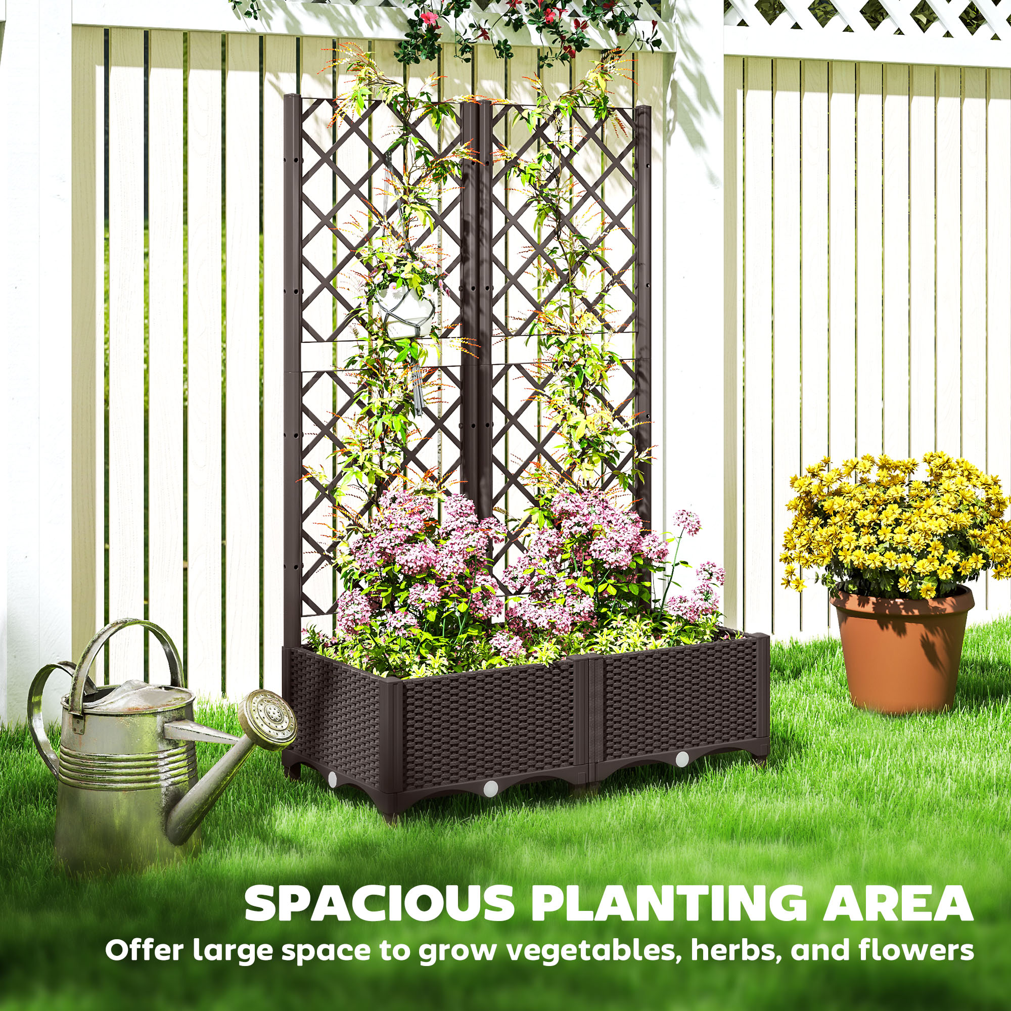 Elevated Garden Bed With Flower Rack, Plastic Planting Box, Equipped Drainage — image 5