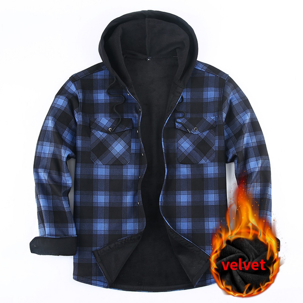 Jacket - Men's Winter Hooded Fleece Retro Plaid Coat