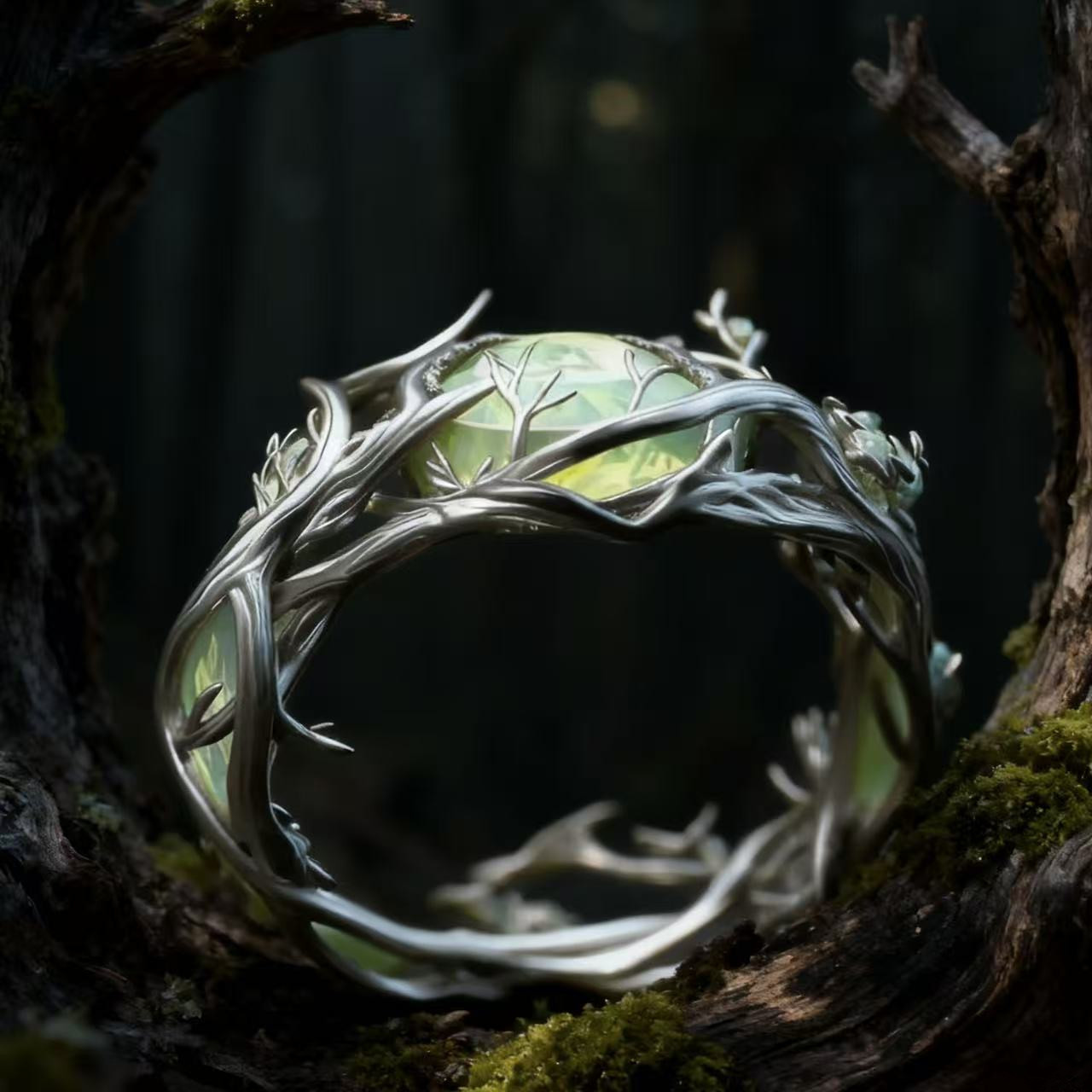 Vintage Personalized Oval Jade Inlaid Malachite Branch & Vine Design Ring For Women thumbnail 2