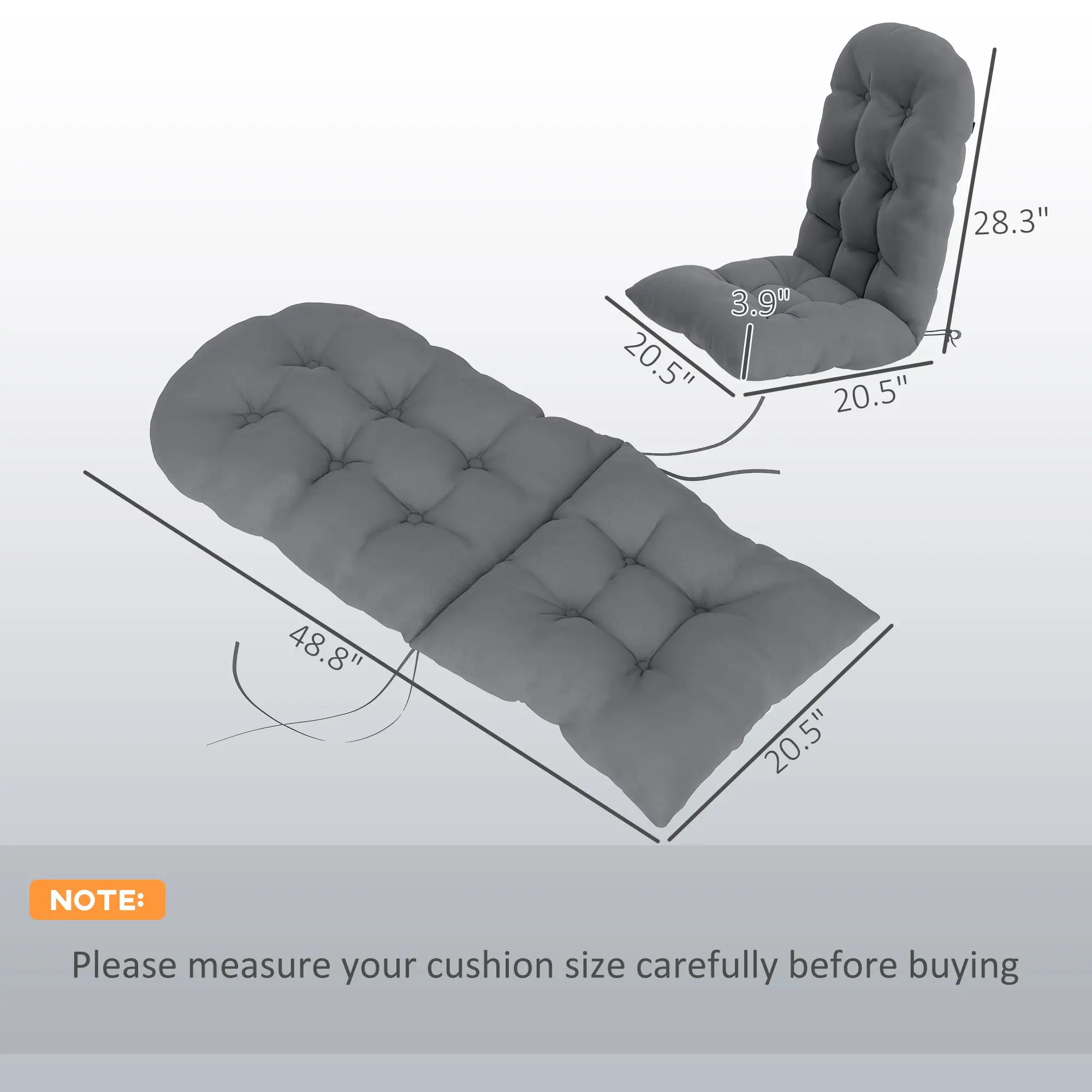 Chair Cushions Set Of 2, Tufted High Back Patio Non-Slip Cushions For Chairs, Gray