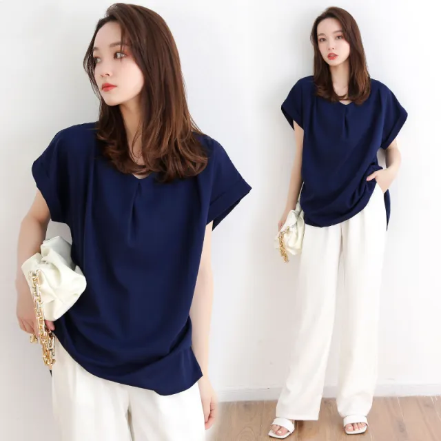 New Style Japanese Women's Blouse Short Sleeve Chiffon Shirt Navy - Shop at LoveMi