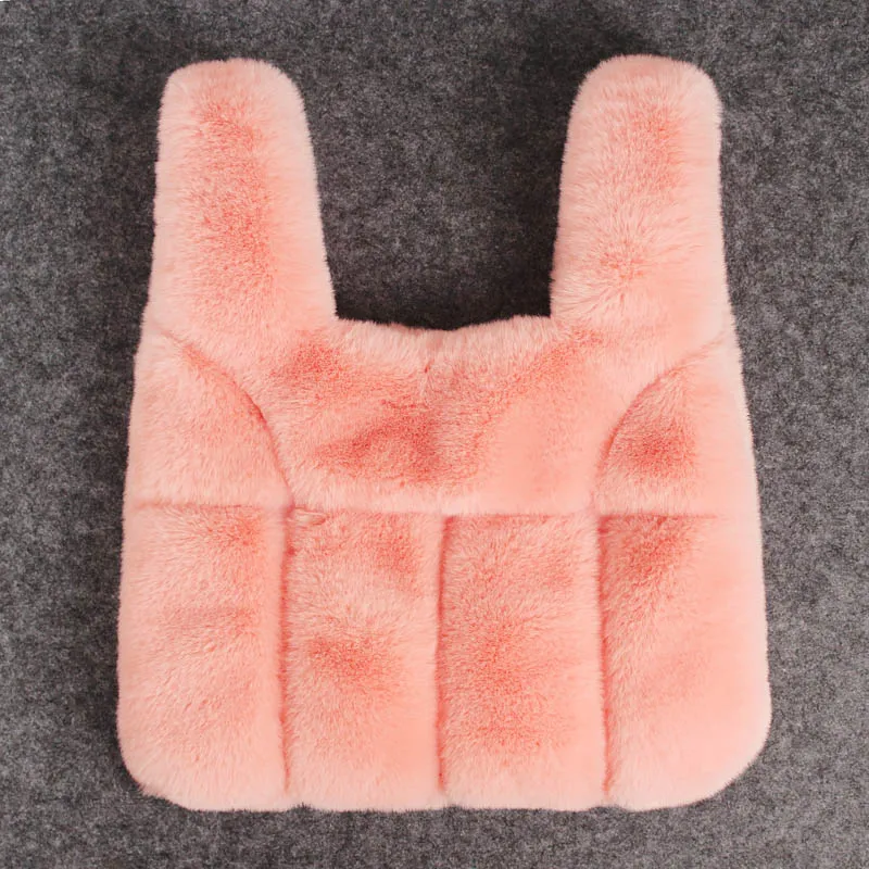 Girls Artificial Rex Rabbit Fur Tote Bag - Pink