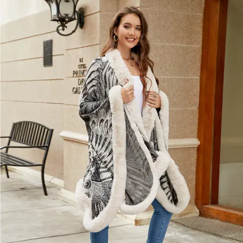 Aristolochia Ringens Knitted Cloak for Women Thickened Warm