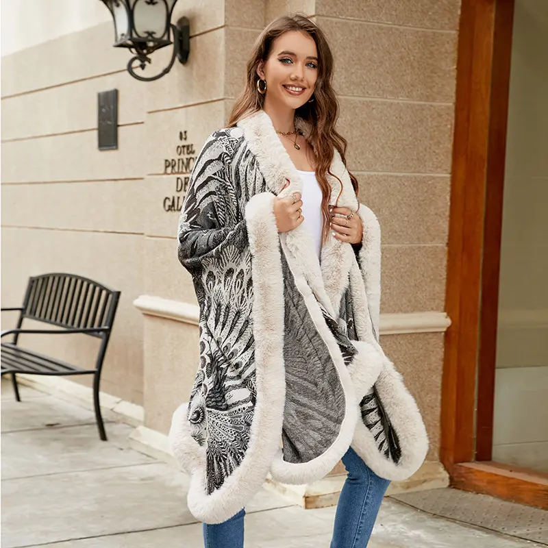 Aristolochia Ringens Knitted Cloak for Women Thickened Warm