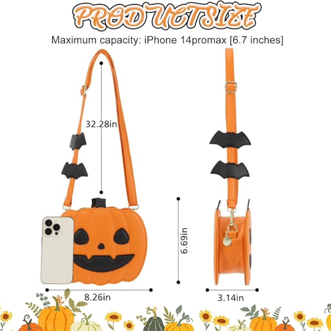 Novelty Pumpkin Purse,Halloween Pumpkin Crossbody Bag,Horror Halloween Funny Purses Handbags — foto 3