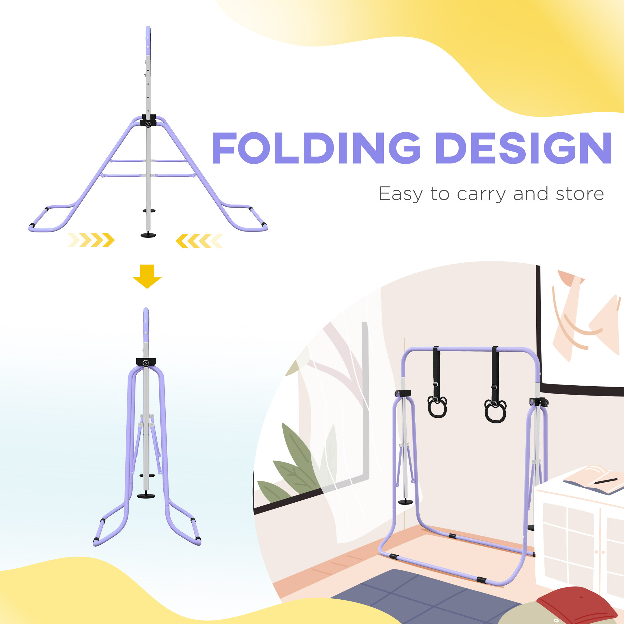 Adjustable Height And Foldable Children's Gymnastics Horizontal Bar With Anti — image 3