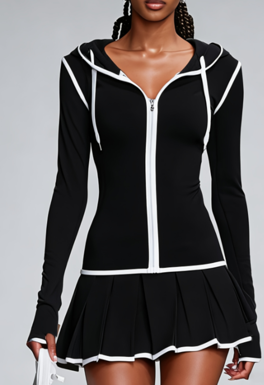 Color Blocking Hooded Sports Suit