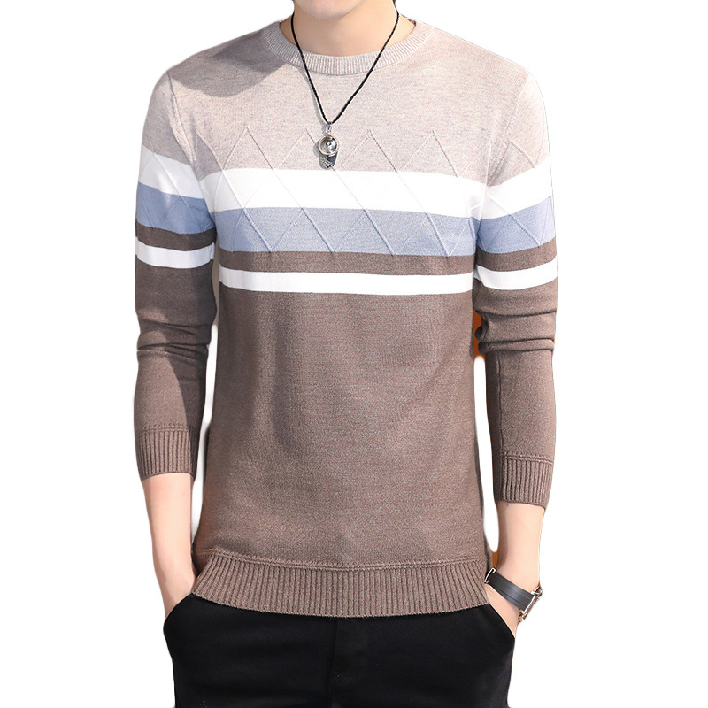 Striped Slim Pullover Round Neck Solid Color Sweater