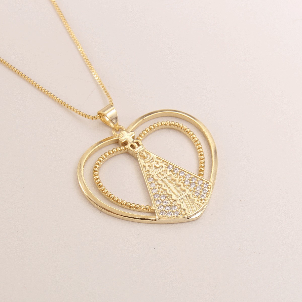 Trendy Women Religious Necklace, 18K Gold Plated Madonna Cross Zircon Charm