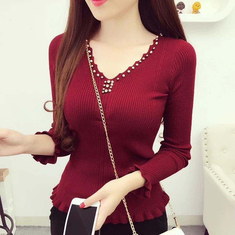 Slim-fit Sweater With Beaded Pullover Crop Top