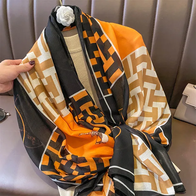 Retro Style Stitching Contrast Color Cotton And Linen Feel Scarf Silk Scarf Outer Shawl Dual use No12 - Shop at LoveMi