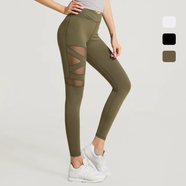 Mesh Stitching Cross Belly And Hip Lift Yoga Trousers Army Green - Shop at LoveMi