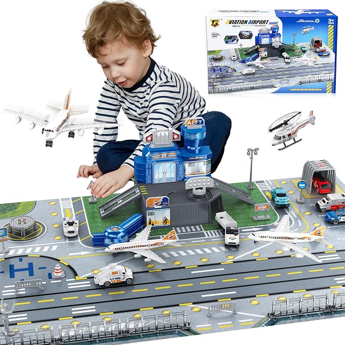 Airplane And Airport Playset With Trucks