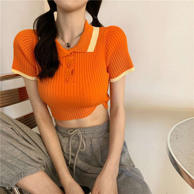 Title 2, Ice Silk Knit Short High-waist Crop Top