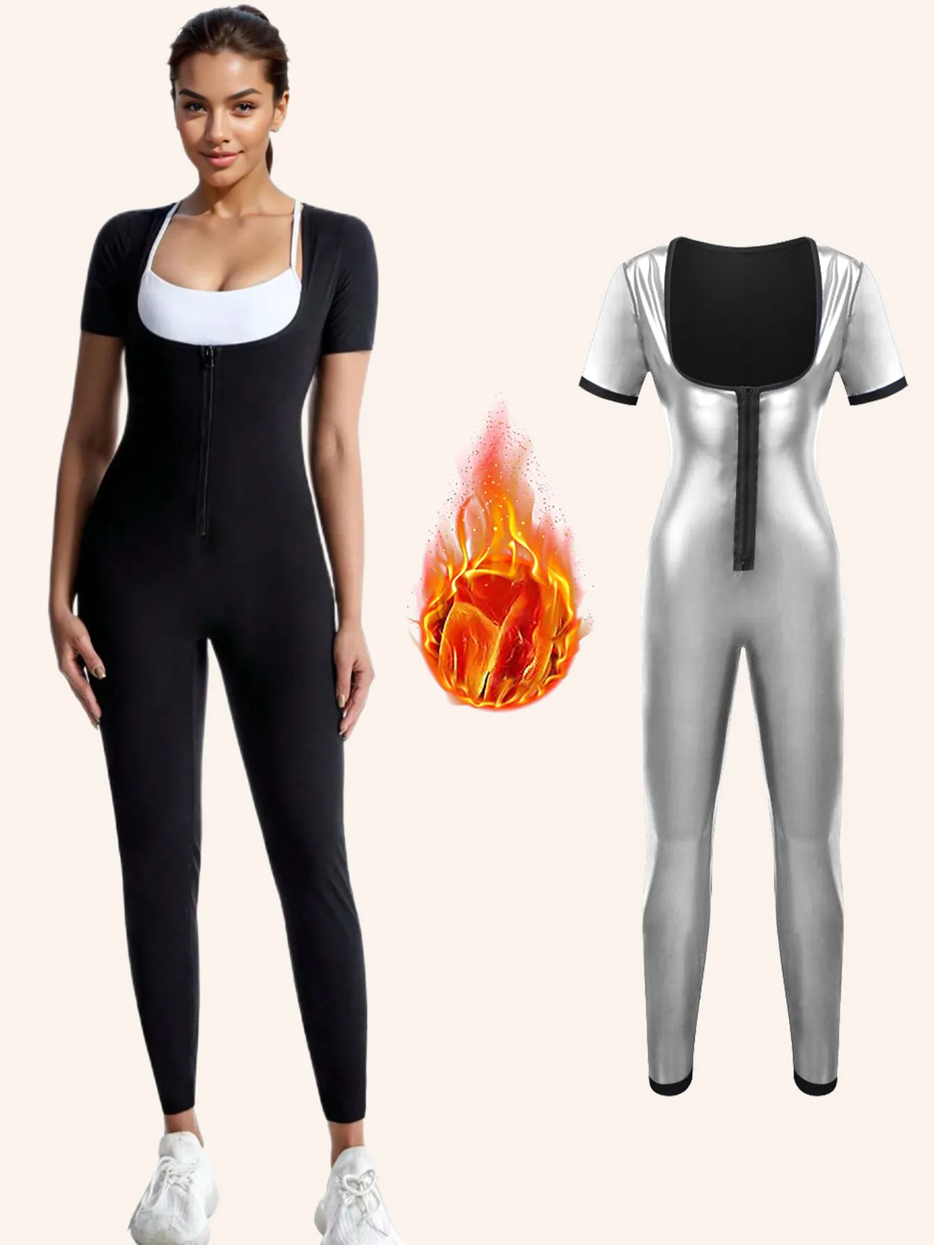 Women's Sauna Suit Short Sleeve Jumpsuit, Sweat