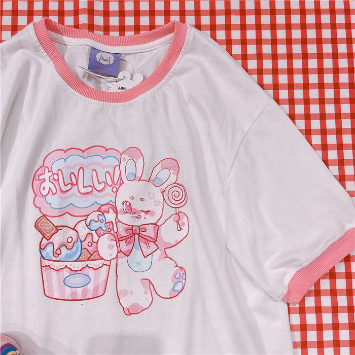 Title 2, Sommer Neu Mini Soft Girl Cartoon Hase Print Sh...