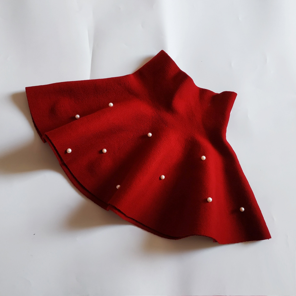 Girls High Waist Knitted Pearl Umbrella Skirt