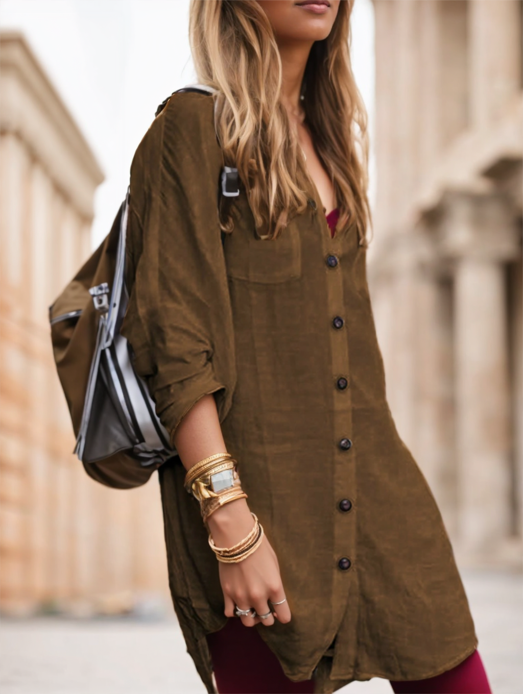 Women's Solid Color Minimalist Long Sleeve Buttoned Shirt