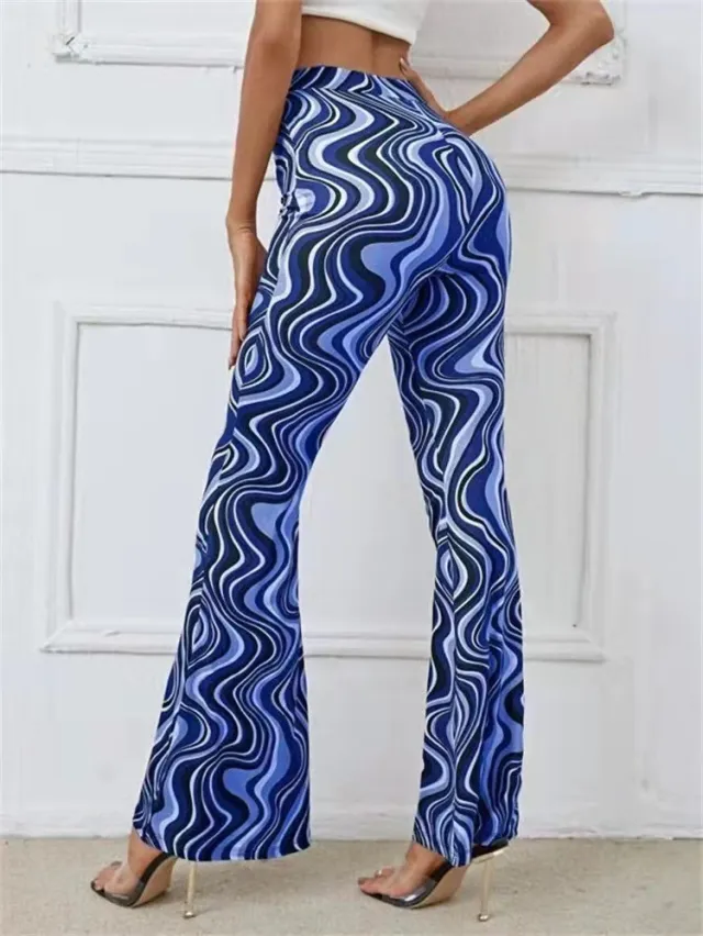 European And American New Women's Water Ripple Yoga Casual Pants Blue - Shop at LoveMi
