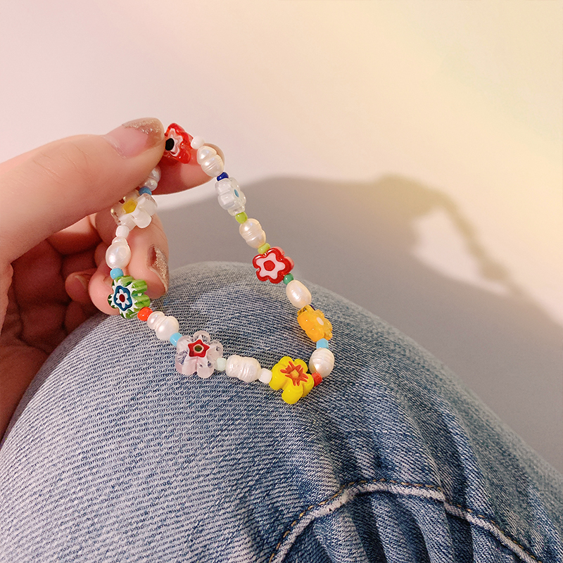 Women's Fashion Colorful Glass Flower Beaded Bracelet