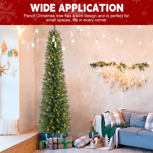 5FT Green Pencil Christmas Tree with 100 Warm White LED Lights – Slim PVC Tree with 263 Tips, Compact Design, Stable Metal Stand, Easy to Assemble-18