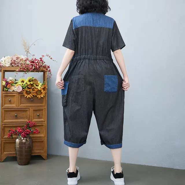 Women's Fashion Drawstring Denim Jumpsuit Black - Shop at LoveMi