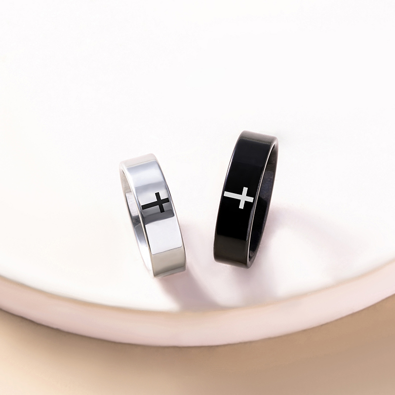 Stainless steel couple ring with cross
