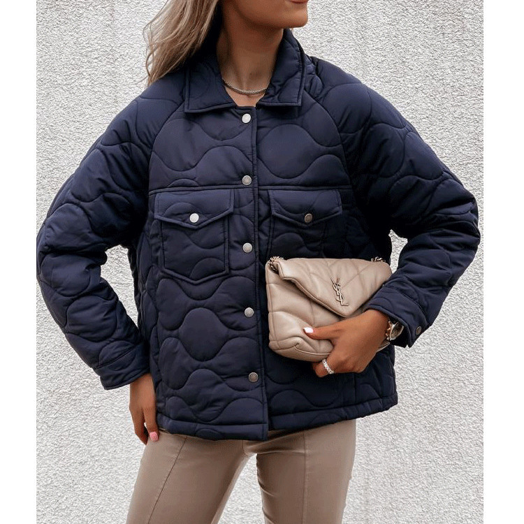 Winter New Style Long sleeved Button decorated Cotton Jacket Women Dark Blue - Shop at LoveMi