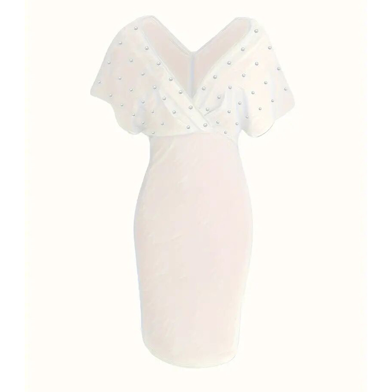 Women's Elegant Deep V Neck Wrap Bodycon Dress Back Zipper Pencil Midi Dress - Image 24