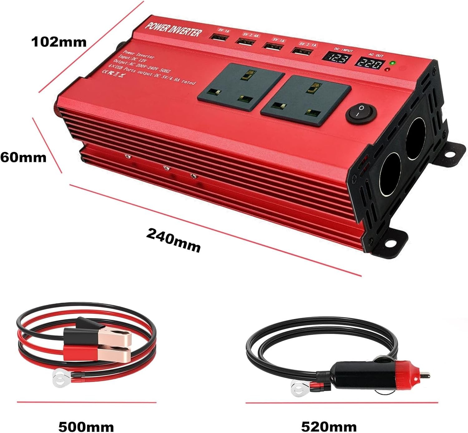 6000W Caravan Van Converter Power Inverters DC 12V To 240V LCD UK Socket 4USB — image 5