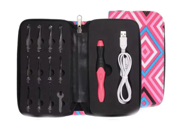 Rechargeable Light Crochet Hook With Interchangeable Head Knitting Needle Set 11Needle Red Handle Knit Set - Shop at LoveMi