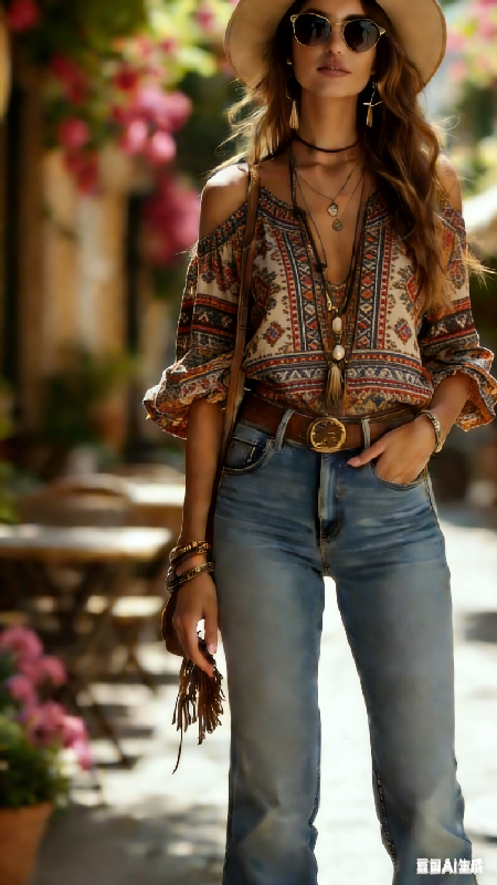 Bohemian Vacation Style Floral Off Shoulder Top For Women