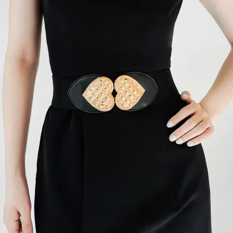 Women's Metal Exaggerated Big Love on Buckle Belt Elastic