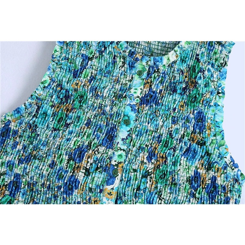 New Slim Fit Slim Versatile Sleeveless Frill Print