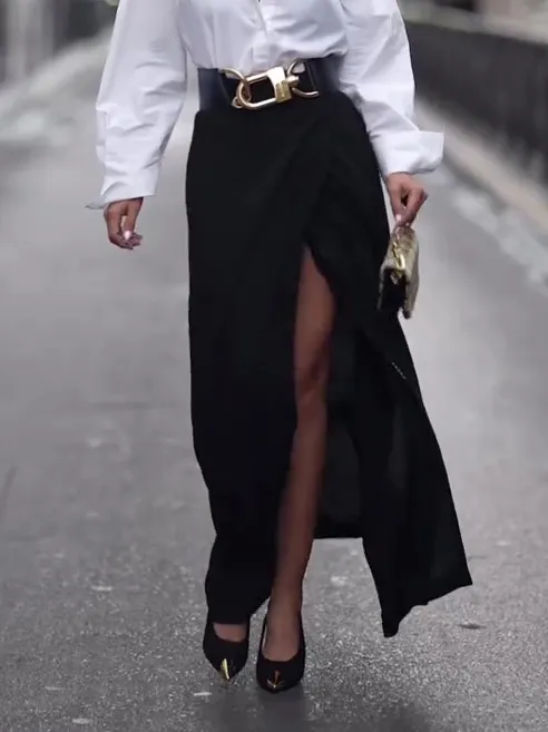 Solid Color Slit Maxi Skirt Black - Shop at LoveMi