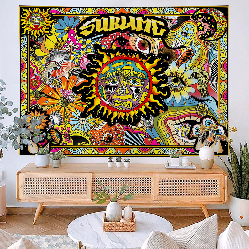 Funny Sun Vintage Oil Painting Bohemian Wall Hanging