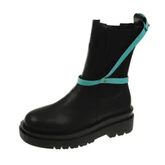 Women's Autumn And Winter Thick-soled Leather Ankle Boots - Green - View 1