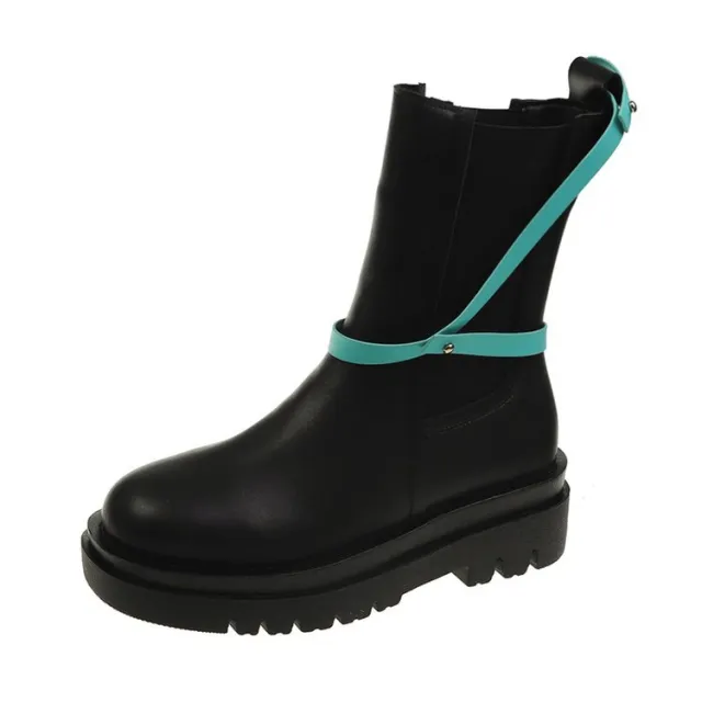 Women's Autumn And Winter Thick soled Leather Ankle Boots Green - Shop at LoveMi