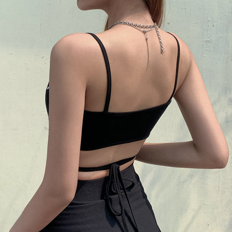 Moon Print Cross Strap Suspender Vest Short Style Crop Top For Women