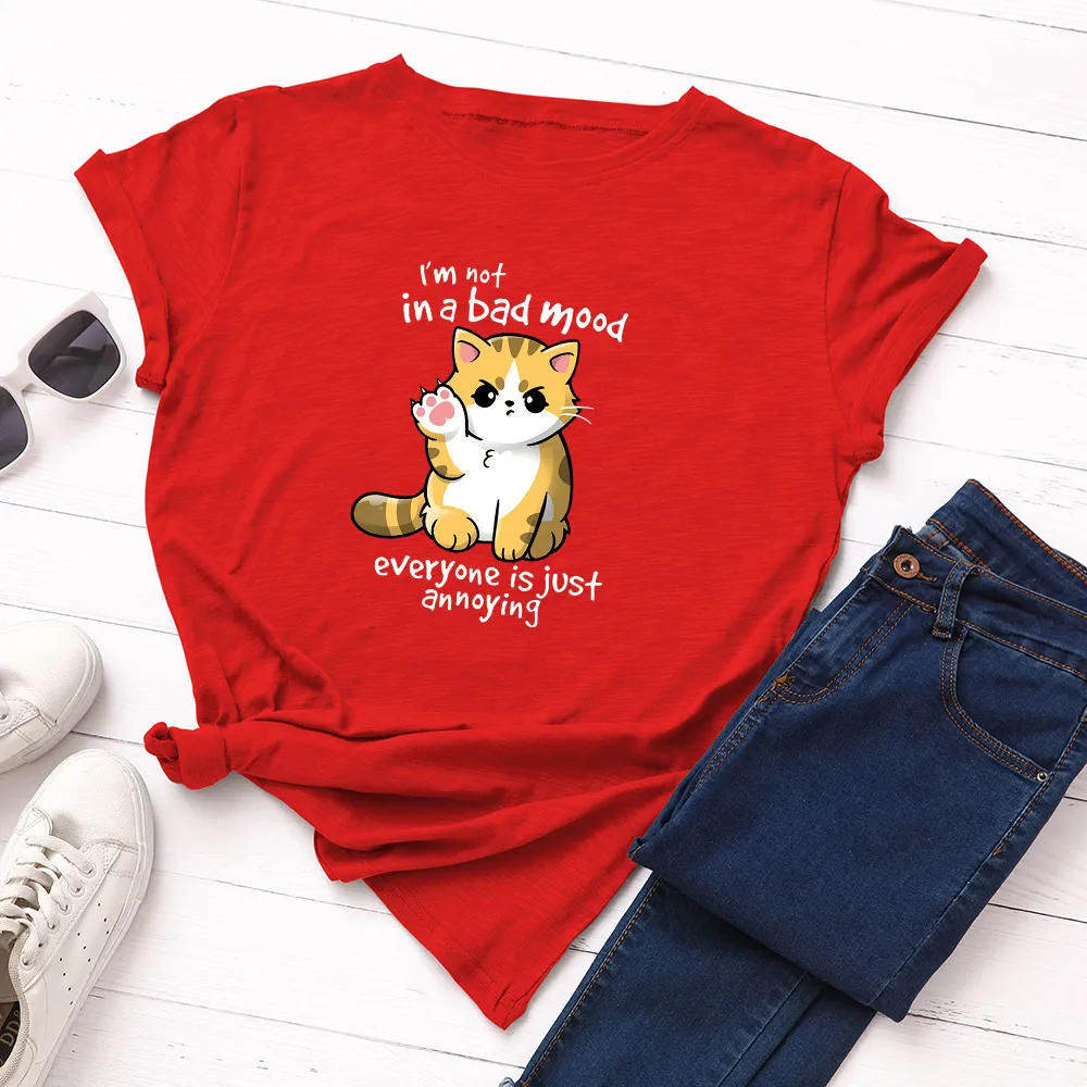 Women's Loose Round Neck Short-sleeved Cotton T-shirt Women's Top - Red