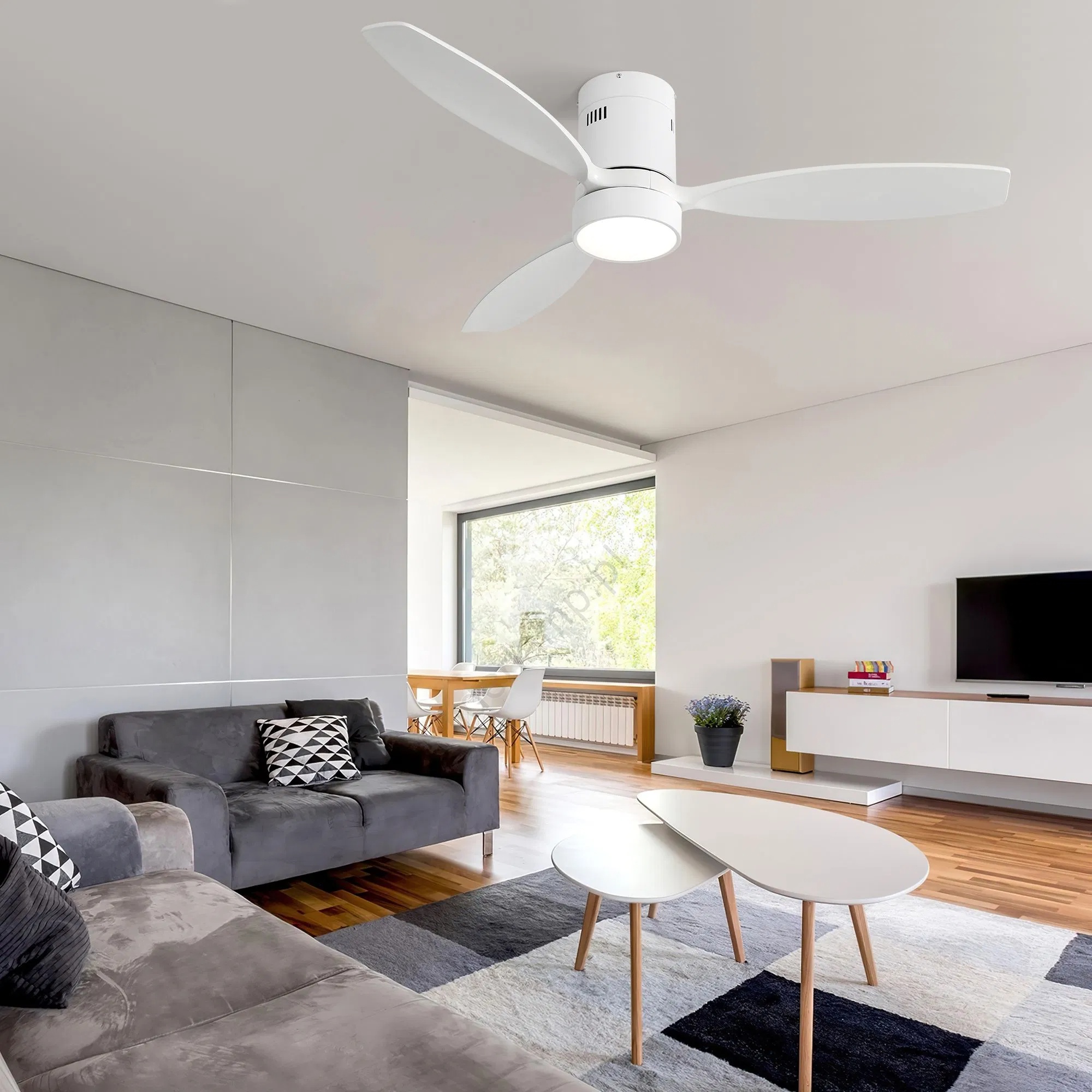 52 Inch Indoor Outdoor Ceiling Fan Solid Wood Fan Blade Noiseless Reversible Motor Remote Control With Light — foto 5