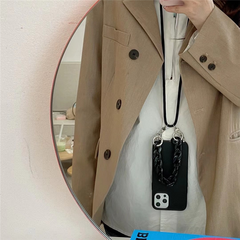Solid Color Diagonal Double Lanyard Phone Case