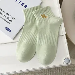 Girls' Cotton Embroidered Socks Deodorant - Green - View 1
