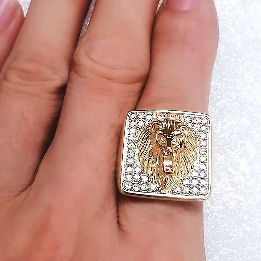 Gold Domineering Lion Head Titanium Steel Punk Men's Ring