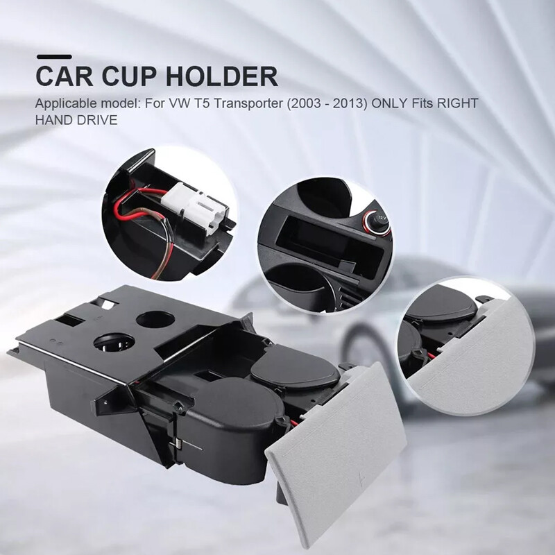 For VW T5 Transporter Ashtray Cup Coin Holder Dual Drink Grey RHD 7H285860130T B
