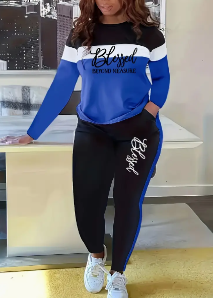 Casual Round Neck Long Sleeve Top And Pants Suit