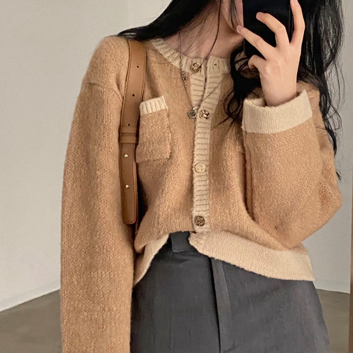 Elegant Temperament Retro Early Spring Round Neck Sweater Coat Long Sleeves