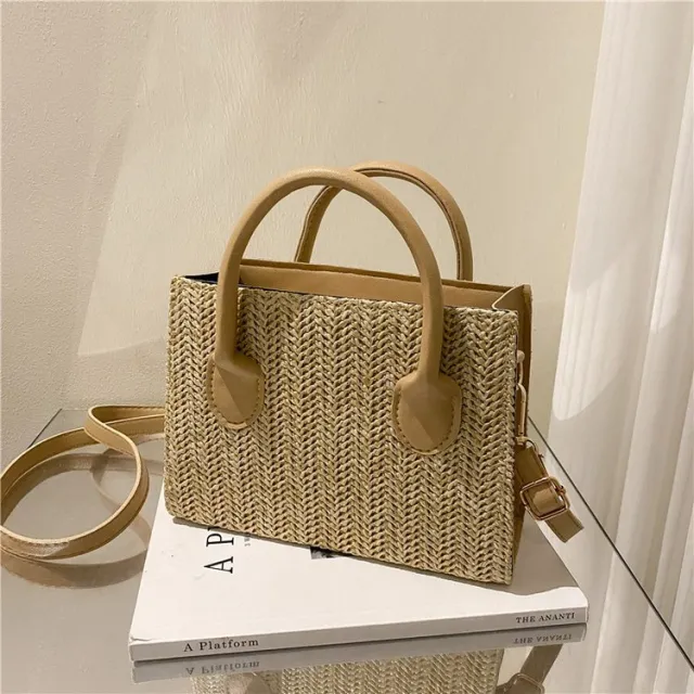 Women's Fashion Single Shoulder Crossbody Handbag Straw Khaki - Shop at LoveMi